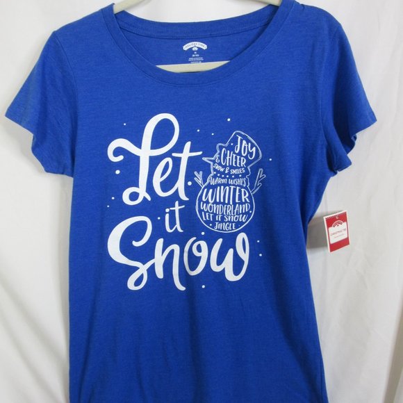 Holiday Time Let it Snow Snowman Blue Short Sleeve T Shirt Joy Cheer Size Medium - Picture 2 of 6
